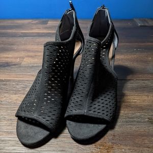 Black Suede Peep Toe Cut Out Heel